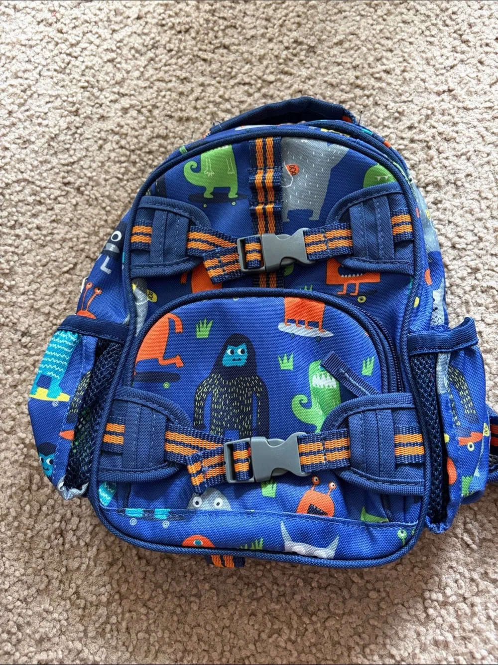 B67 Pottery Barn Kids Blue Monster Print Backpack